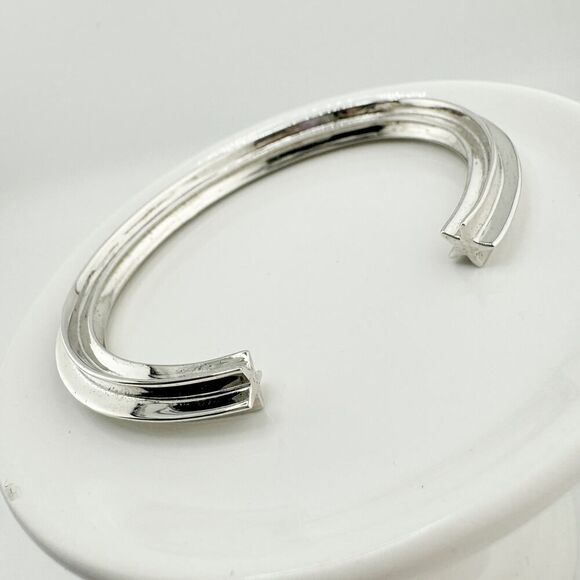 Vintage Star Shaped Cuff Bracelet Engraved Y2K Unique Affirmation Silver Tone - Picture 3 of 14